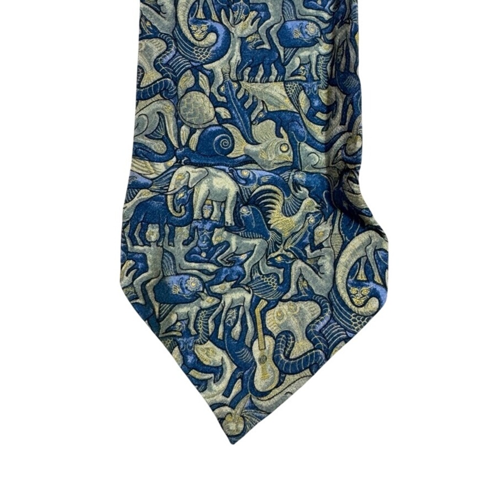 MC Escher Silk Tie Blue Animal Tessellation Art Print Handmade in Italy 4 Inch
